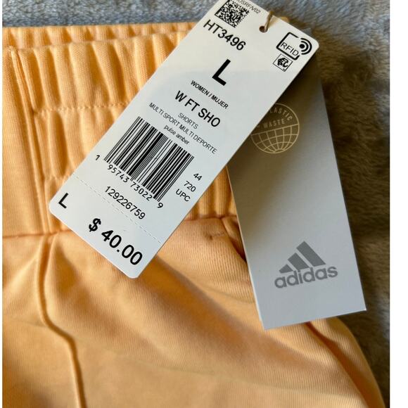 Adidas Women's French Terry Wide Band Athletic Shorts Orange Large NWT - Picture 6 of 7